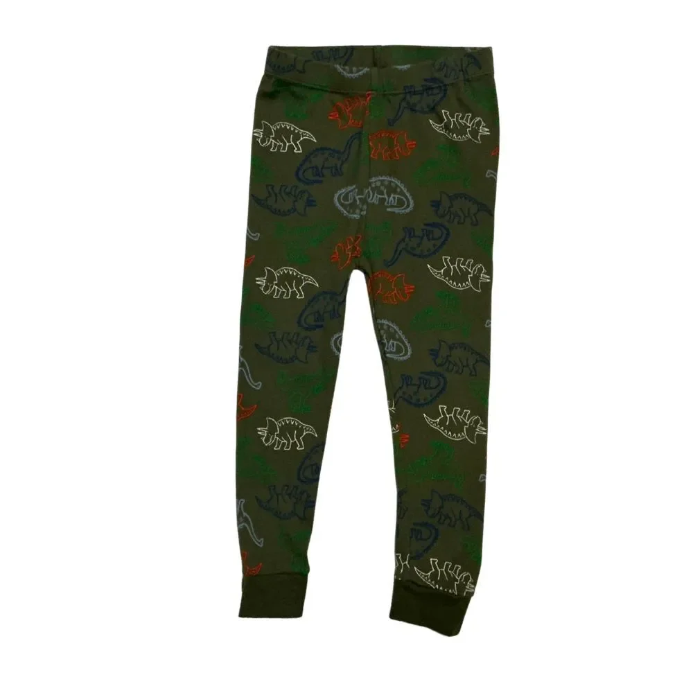 Toddler Dinosaur Pajamas 3T Cotton Snug Fit Set Raglan Top Pants Green Cream